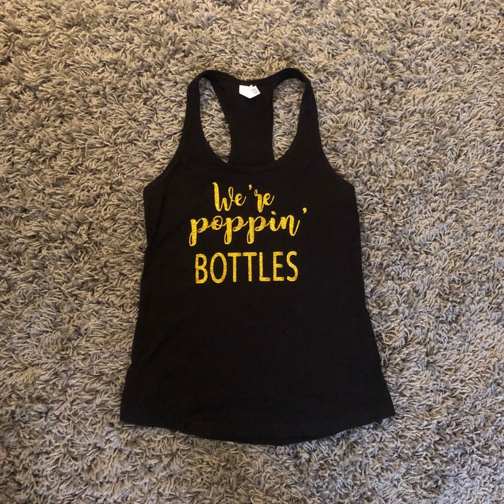 Cute black party tank! “We’re poppin’ bottles”